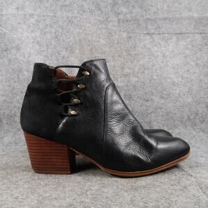 Aldo Shoes Womens 9 Ankle Boots Black Leather Bootis Block Heel Zip Almond Toe